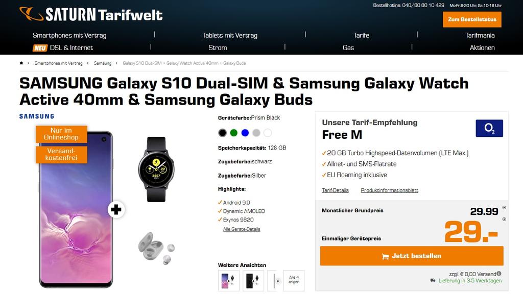 Galaxy S10, Galaxy Watch Active und Galaxy Buds mit O2-Tarif