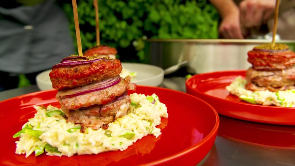 Der Hauptgang: Gyrosspieß mit Spargel-Grillreis