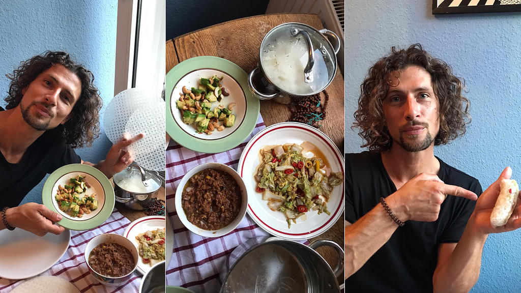 Jakob Graf präsentiert: Chinakohl mit Chili, Avocado mit Cashew und Sojahack - alles Inhalt für eine eigene Version von Sommerrollen.