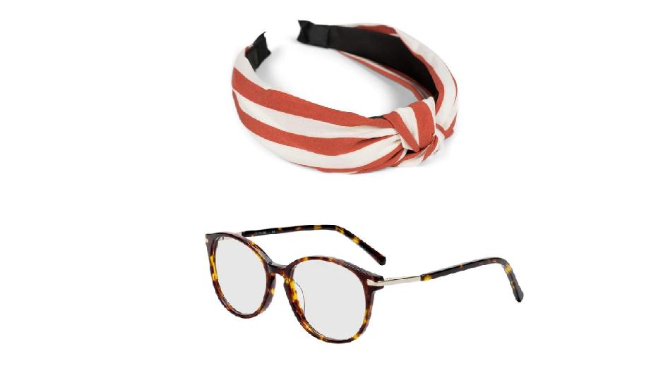 Hornbrille mit Streifen-Haarband