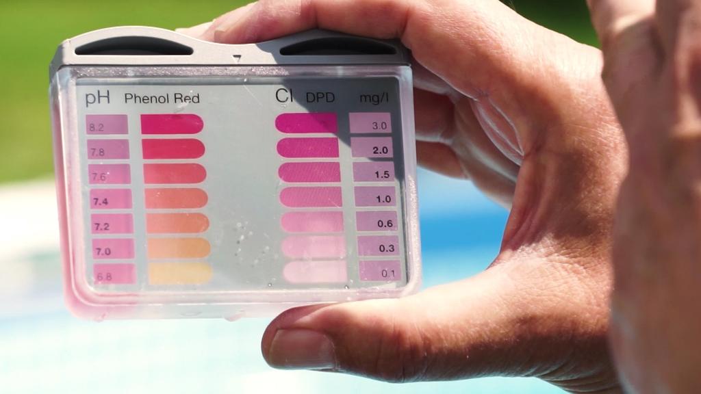 Teststreifen zeigen den Chlorgehalt im Poolwasser.