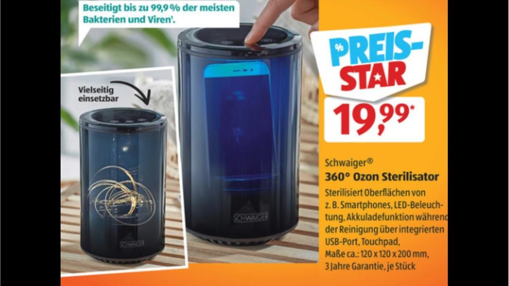 Soll ab 17. August 2020 bei Aldi im Angebot sein: Der 360 Grad Ozon-Sterilisator.