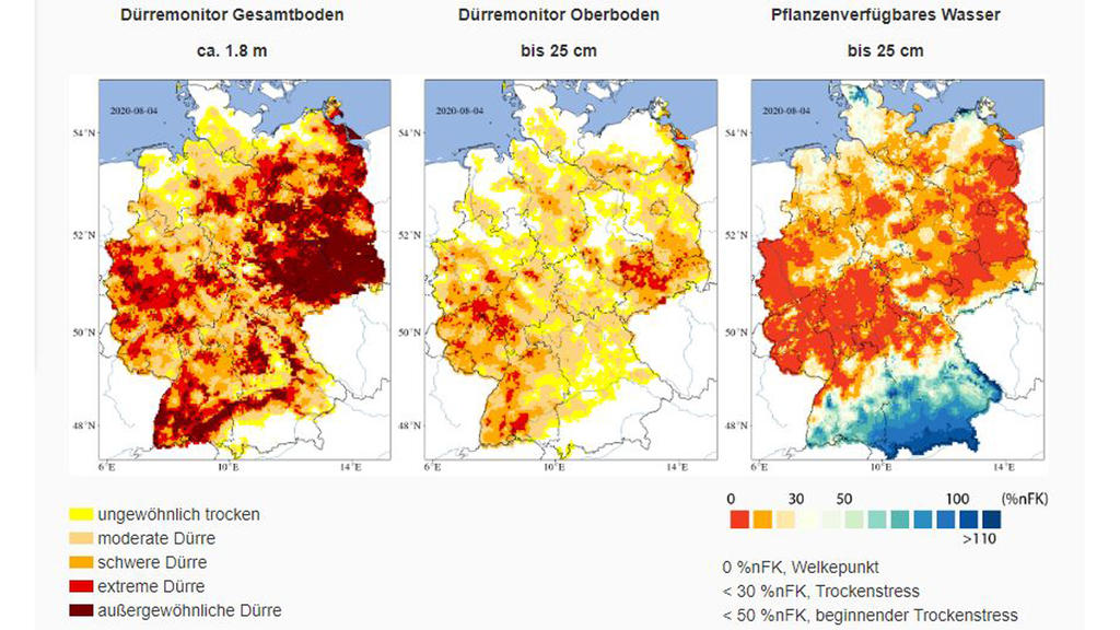 Der Dürremonitor des Helmholtz-Instituts verdeutlicht wie prekär die Lage in Deutschland ist.