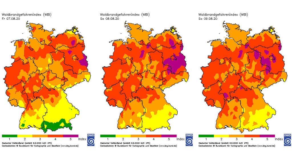 Die Waldbrandgefahr für Freitag bis Sonntag zeigt, wie hoch die Waldbrandgefahr am Wochenende aussieht.