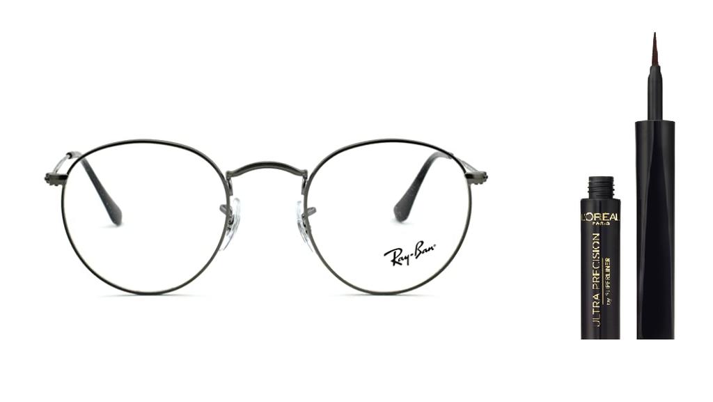Brille von Ray-Ban und Eyeliner von L'Oréal