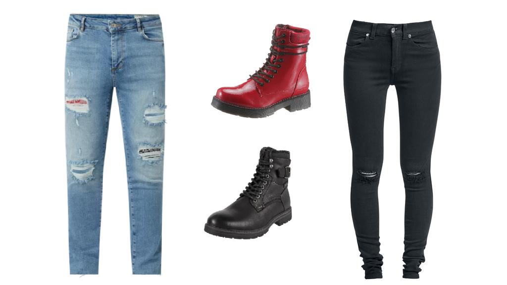 Grunge-Look mit Ripped Jeans und Boots