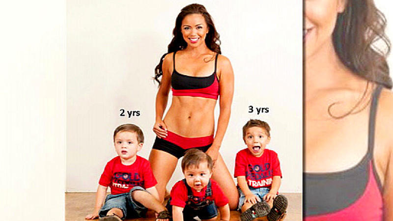 Sixpack-Mom postet Foto mit drei Kindern und trainiertem Körper.