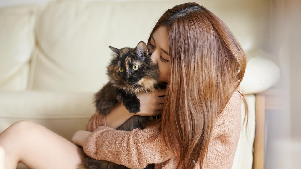Shot of a young woman cuddling her cat at homehttp://195.154.178.81/DATA/i_collage/pu/shoots/805444.jpg
