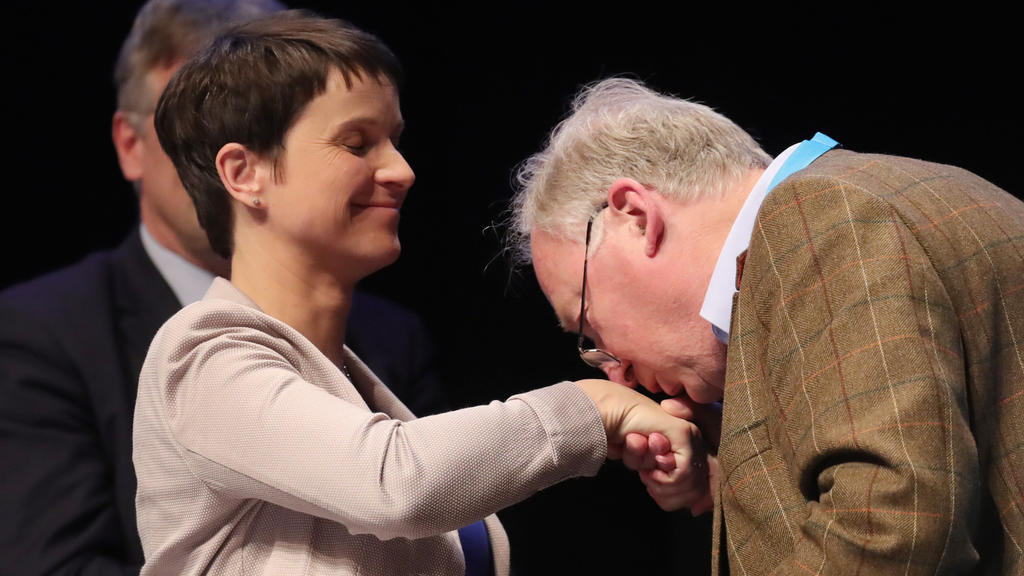 dpatopbilder - Alexander Gauland, Mitglied im AfD-Bundesvorstand, gibt am 23.04.2017 beim Bundesparteitag der Alternative für Deutschland im Maritim Hotel in Köln (Nordrhein-Westfalen) nach seiner Wahl in das Spitzenduo für die Bundestagswahl Parteic