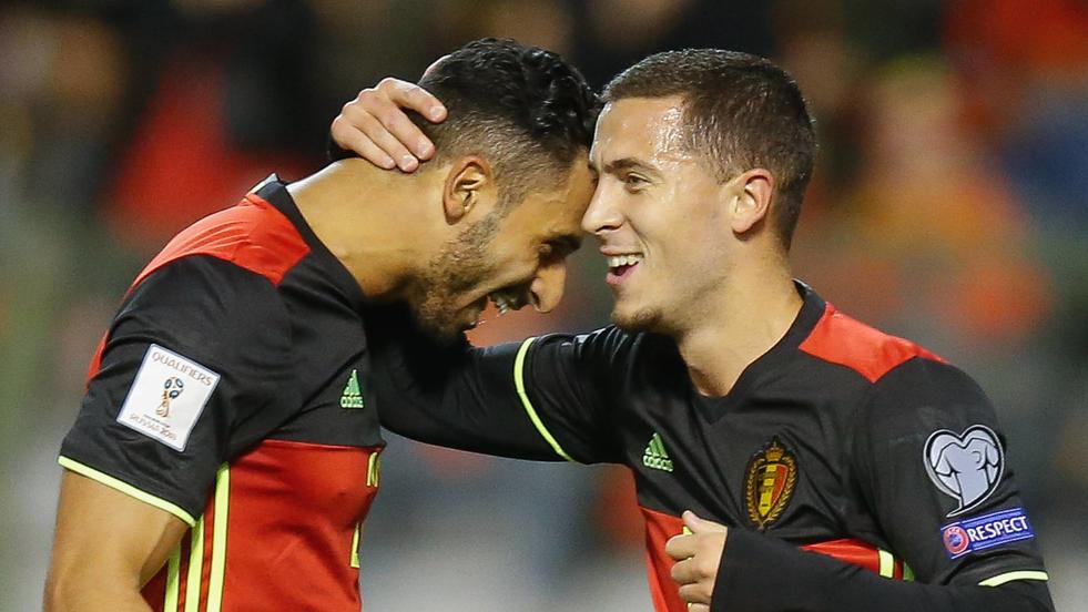 Belgium s Eden Hazard celebrates after scoring the 1-0 goal during a soccer game between Belgian national team Nationalteam Red Devils and Cyprus, in Brussels, Tuesday 10 October 2017, game 9 in Group H of the qualifications for the 2018 World Cup. B